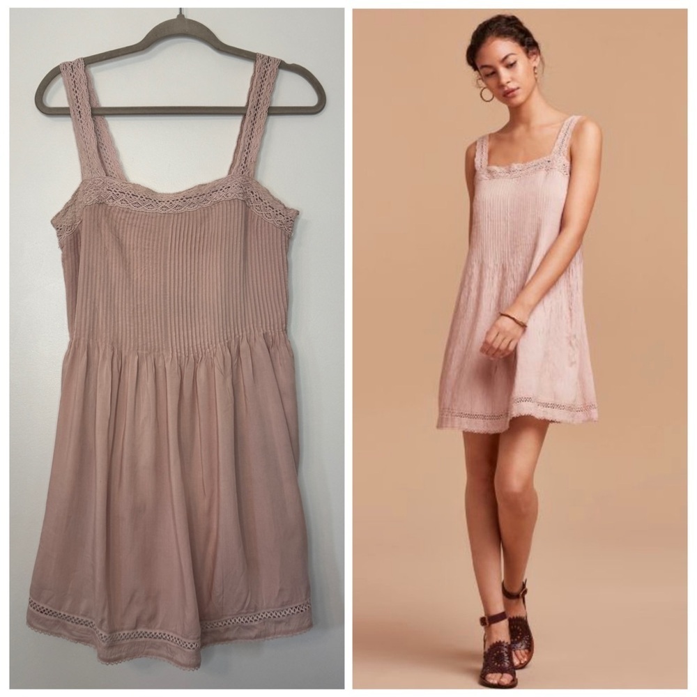 Aritzia Wilfred Leone Slip Mini Dress Pink La Boheme Crochet Pintuck Sz S